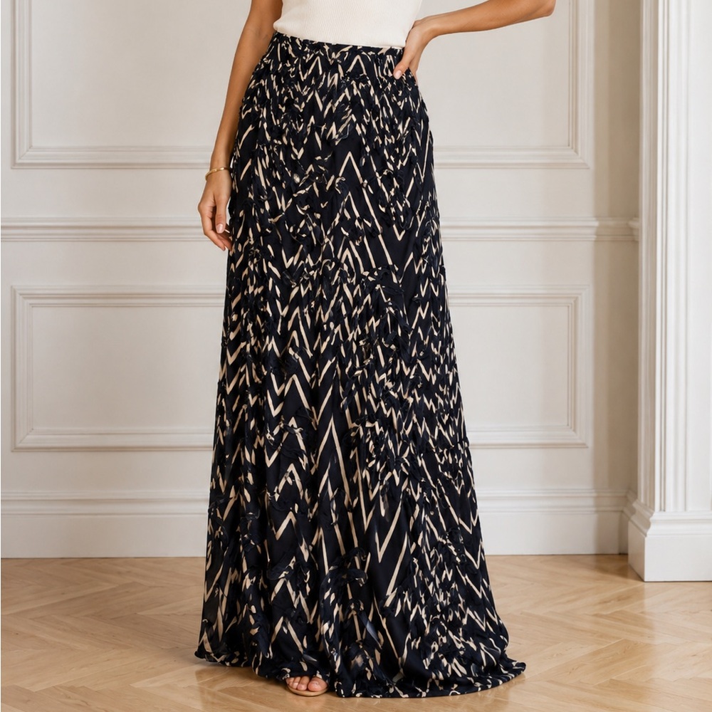 Mark & James Badgley Mischka navy & white chiffon maxi skirt
 size 8  NWT